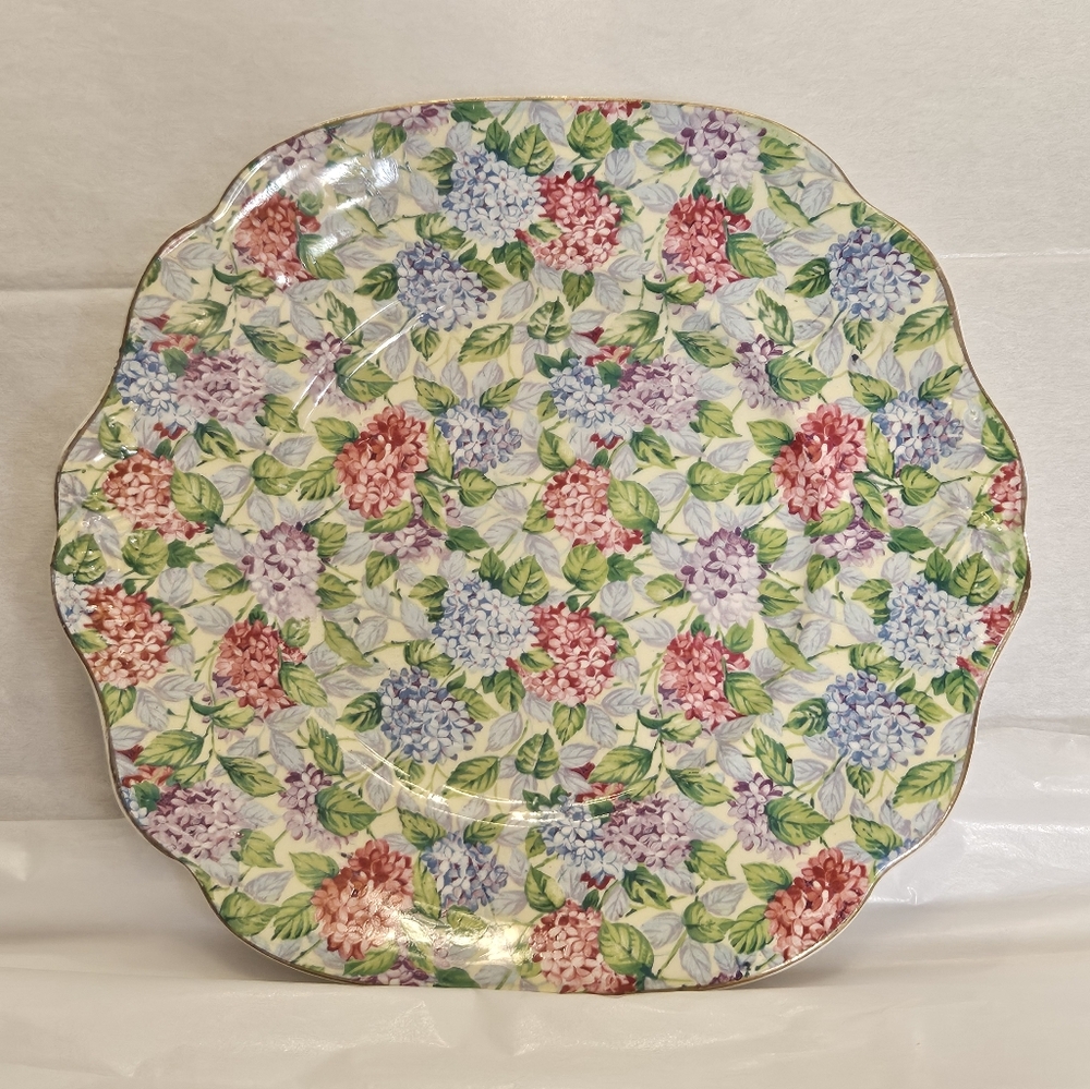 "Hydrangea" square handled cake plate by James Kent.